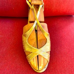 Manolo Blahnik gold lame slingback